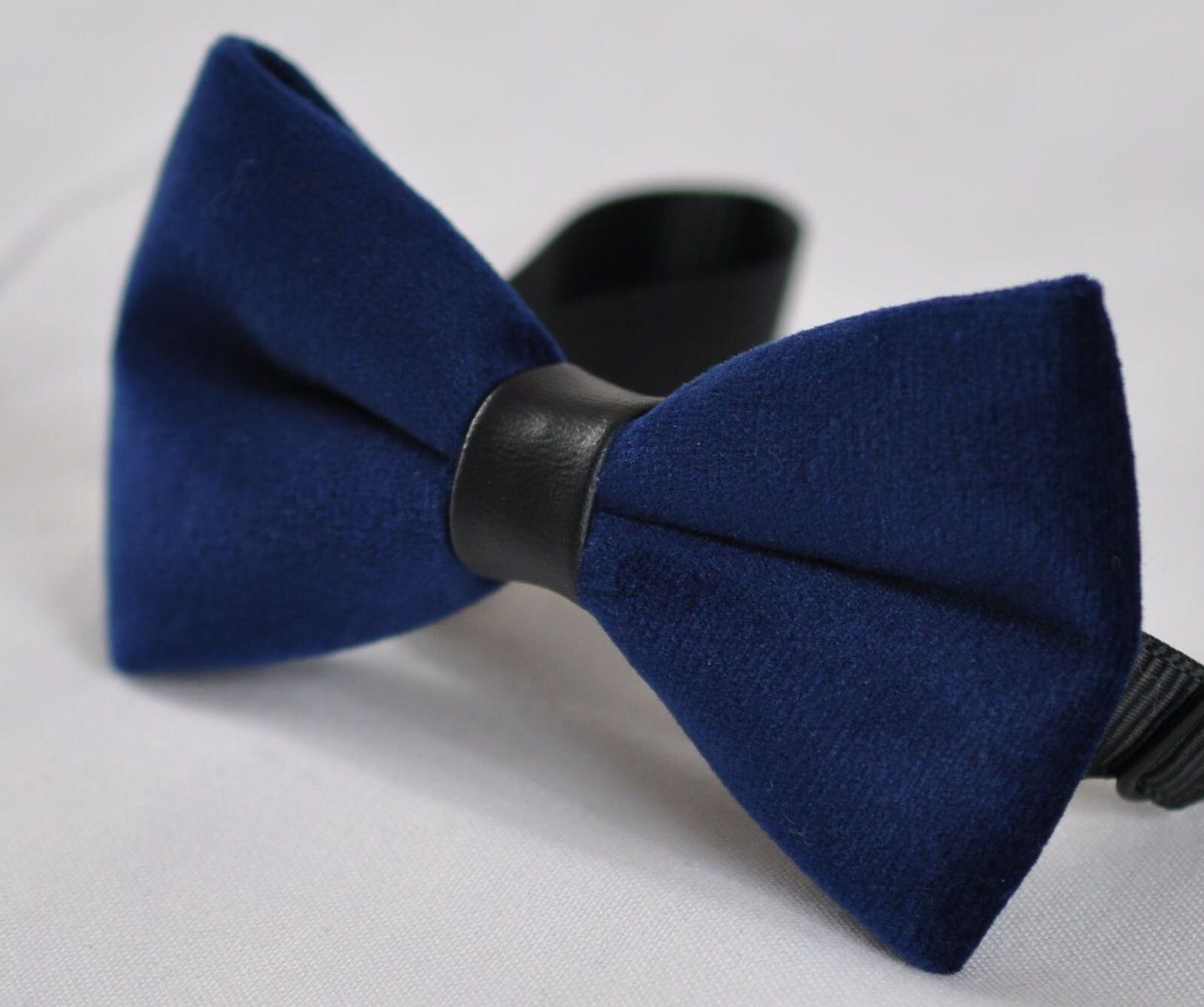 Men Unisex Navy Blue Velvet Black Faux Leather Pretied Bow Tie Bowtie Craft Groom Best man Wedding Party