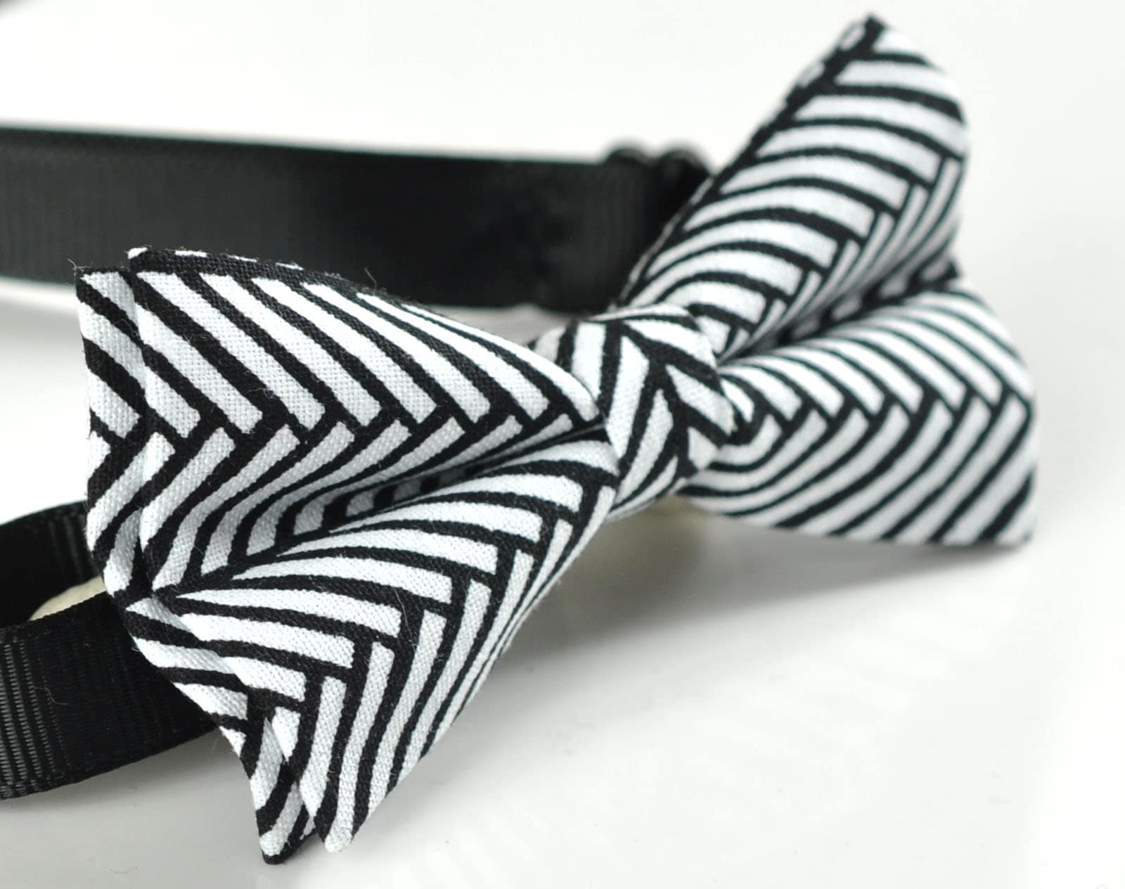 Men Women 100% Cotton Quality Black White Fishbone Stripes Pattern Handmade Pretied Bow Tie Bowtie Craft Wedding Party