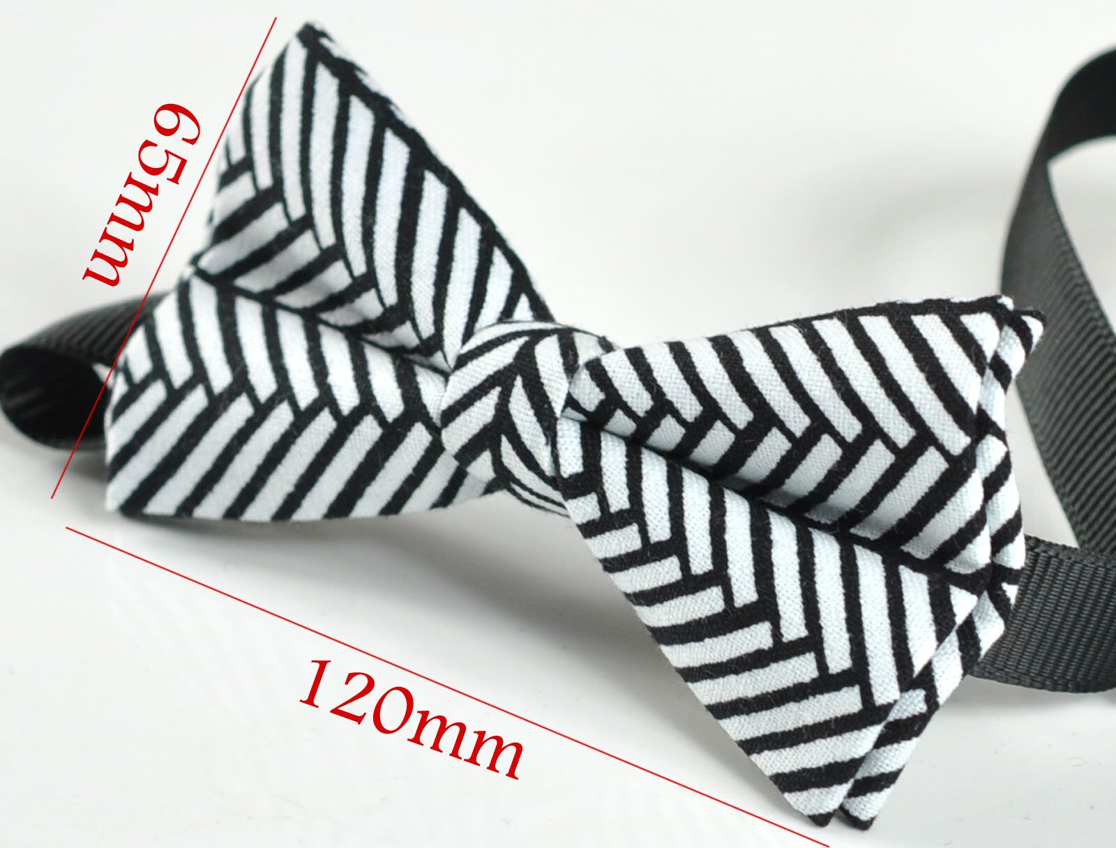 Men Women 100% Cotton Quality Black White Fishbone Stripes Pattern Handmade Pretied Bow Tie Bowtie Craft Wedding Party