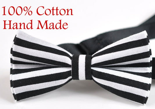 Men Women 100% Cotton Quality ELEMENTS STRIPE BLACK Stripes Pattern Handmade Pretied Bow Tie Bowtie Craft Wedding Party