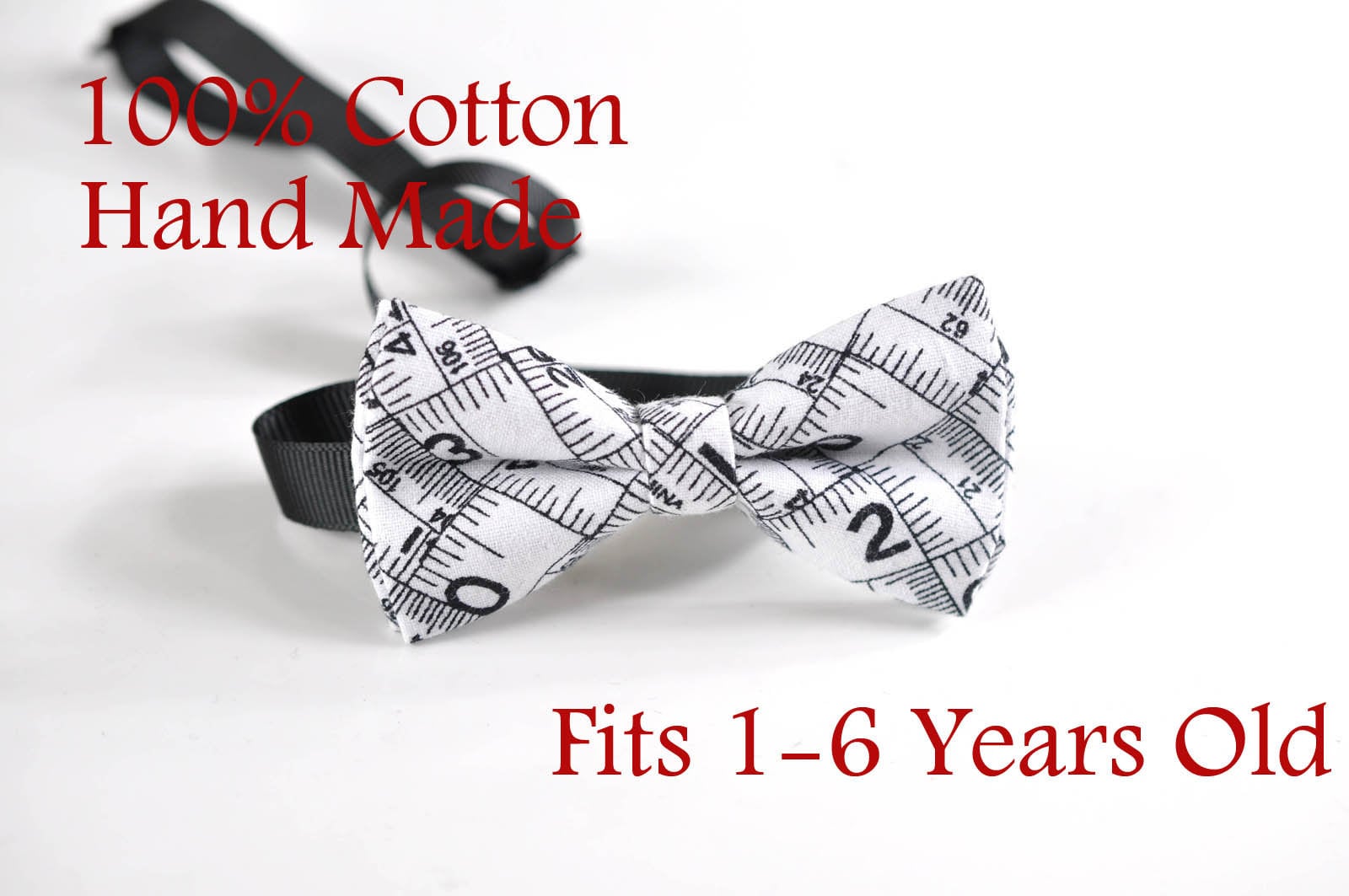 Kids Baby Page Boy Children 100% Cotton Black White Ruler Inches Pattern Bow Tie Bowtie Party Wedding 1-6 Years Old Wedding Party