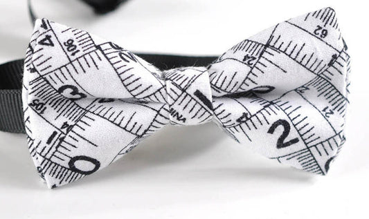 Men Women 100% Cotton Quality Black White Ruler Inches Pattern Handmade Pretied Bow Tie Bowtie Craft Wedding Party