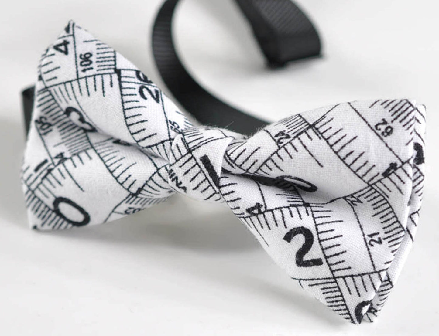 Men Women 100% Cotton Quality Black White Ruler Inches Pattern Handmade Pretied Bow Tie Bowtie Craft Wedding Party