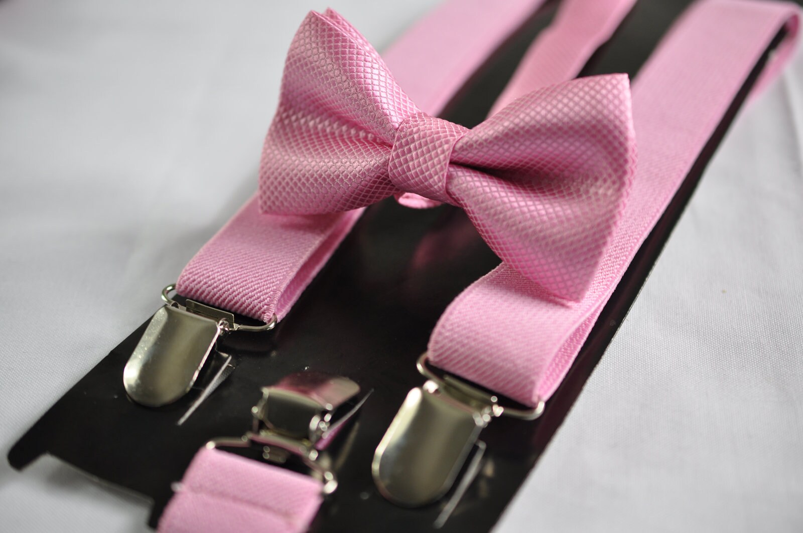 BOY KIDS Baby Infant Toddler Pink Clip-on Braces Elastic Suspenders + Pink Polyester Bowtie Bow Ties Fits 1-6 Years Old