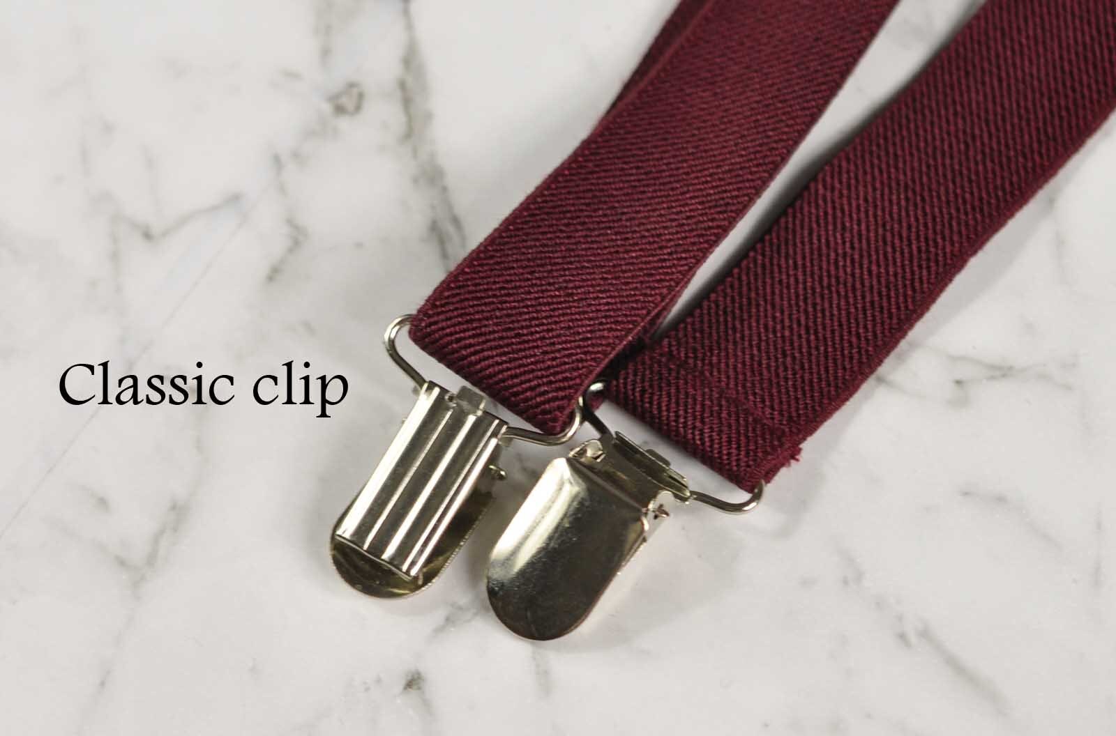 BOY KIDS Baby Infant Burgundy Red Dark Wine Clip-on Braces Elastic Suspenders + 100% Cotton Silver Grey Bowtie Bow Ties Fits 1-6 Years Old
