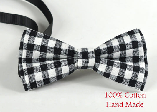 Men Women 100% Cotton Quality Black White Grey Grids Handmade Pretied Bow Tie Bowtie Craft Wedding Party