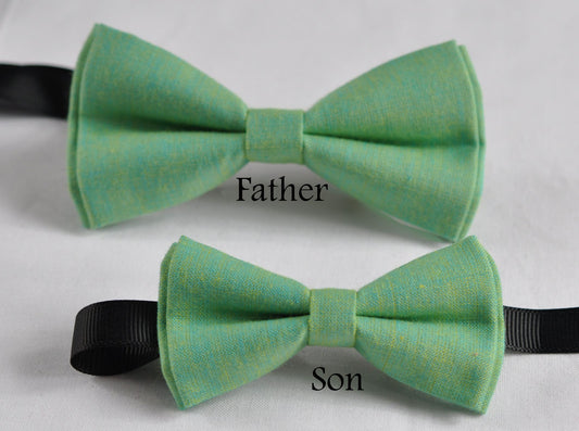 Father Son Match 100% Cotton Mottled Sunny Aqua Color 2 LAYERS with Lining Groomsmen Page boy Bow Tie Bowtie for Wedding Party