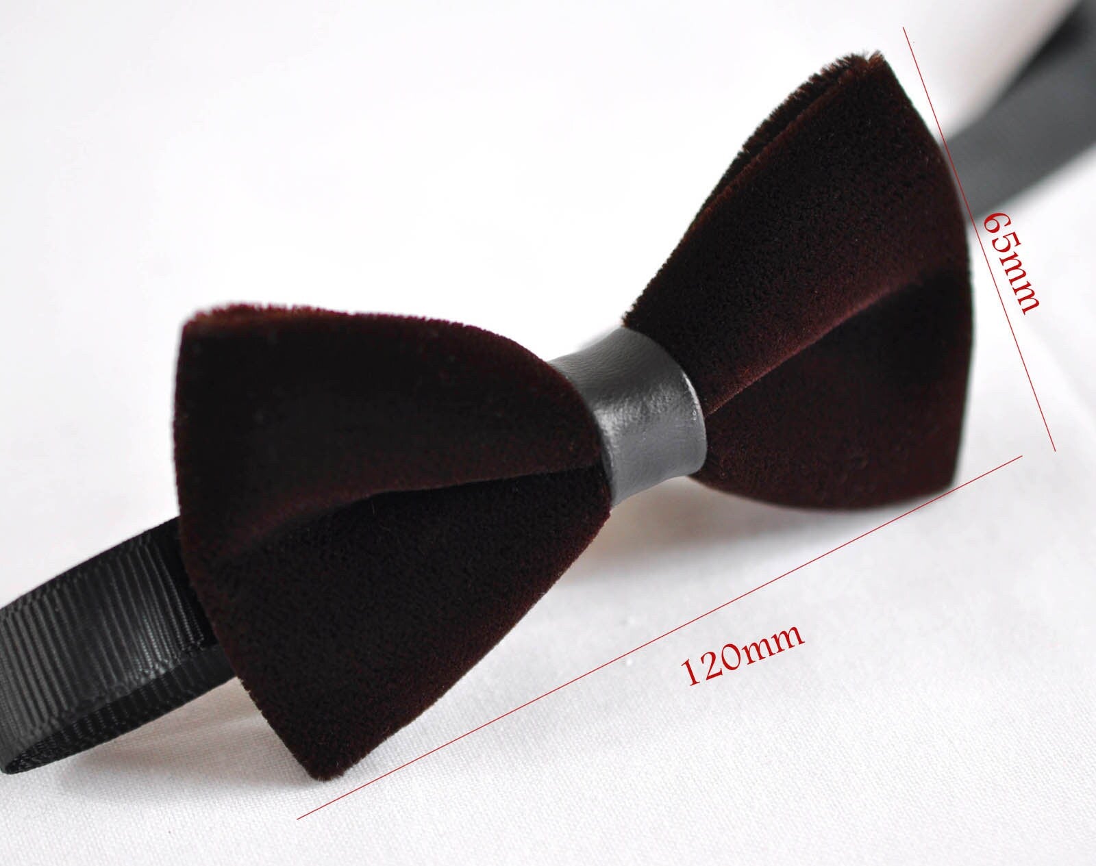 Men Unisex Deep Brown Coffee Velvet Black Faux Leather Adult Bow Tie Bowtie Craft Wedding Party Pretied