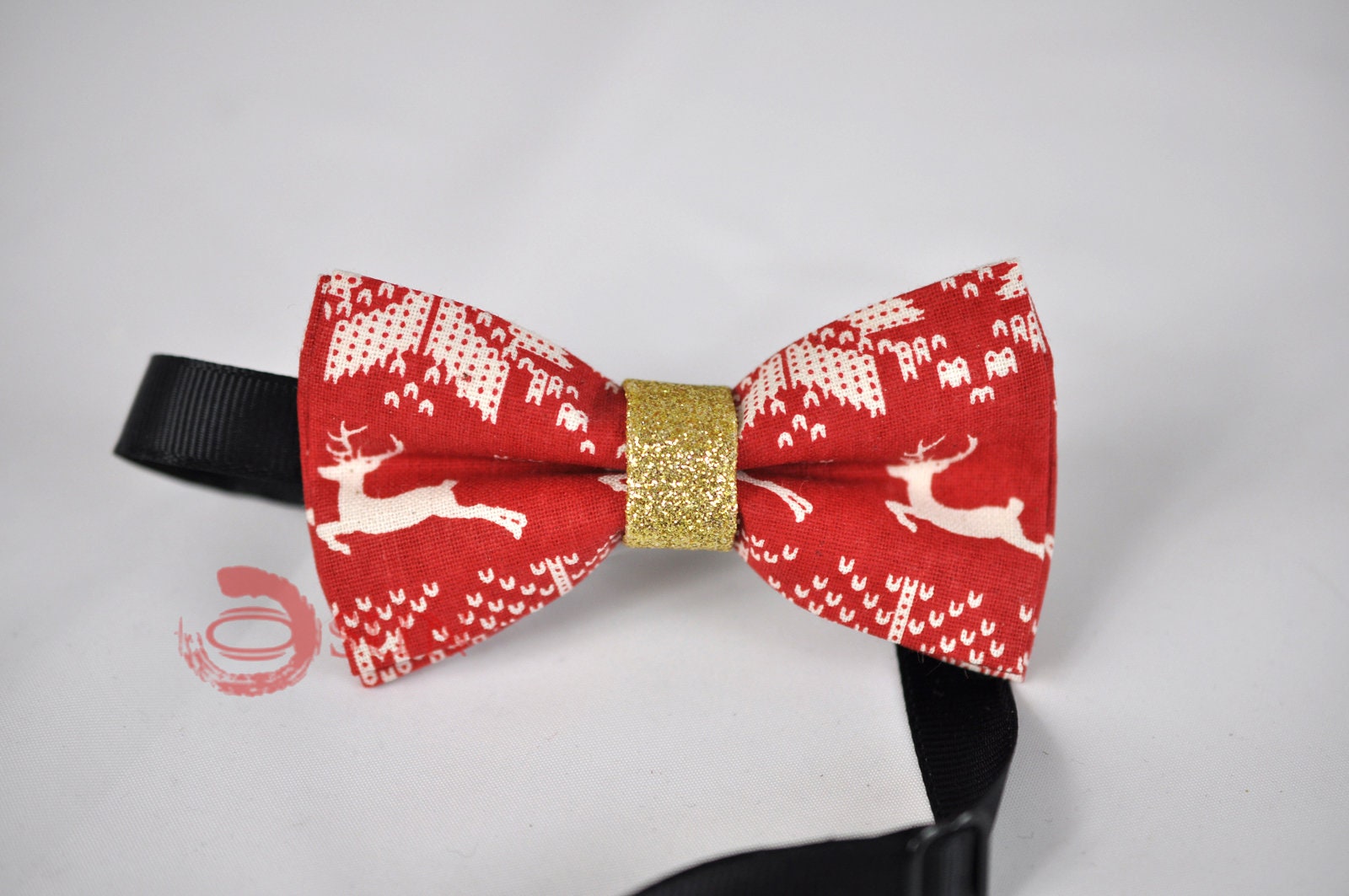 Boys Kids Youth Teenage 100% Cotton White Xmas Christmas Deer Elks Pattern Red Gold Bow Tie Bowtie Party Wedding 7-14 Years Old