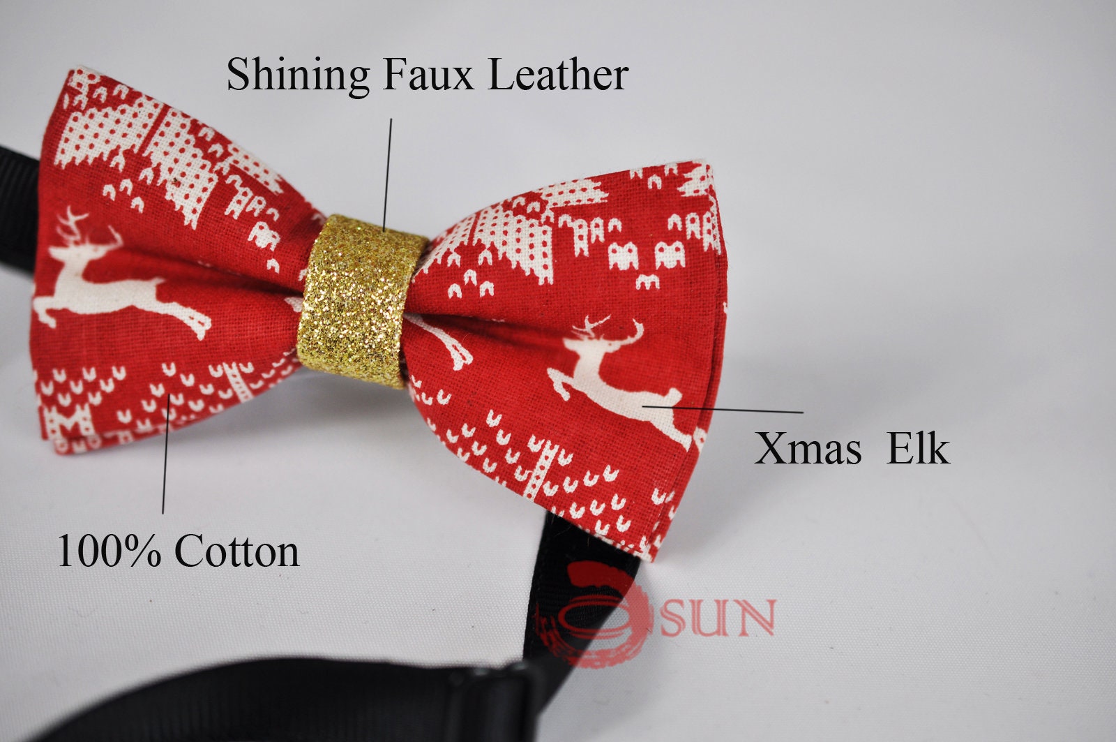 Boys Kids Youth Teenage 100% Cotton White Xmas Christmas Deer Elks Pattern Red Gold Bow Tie Bowtie Party Wedding 7-14 Years Old