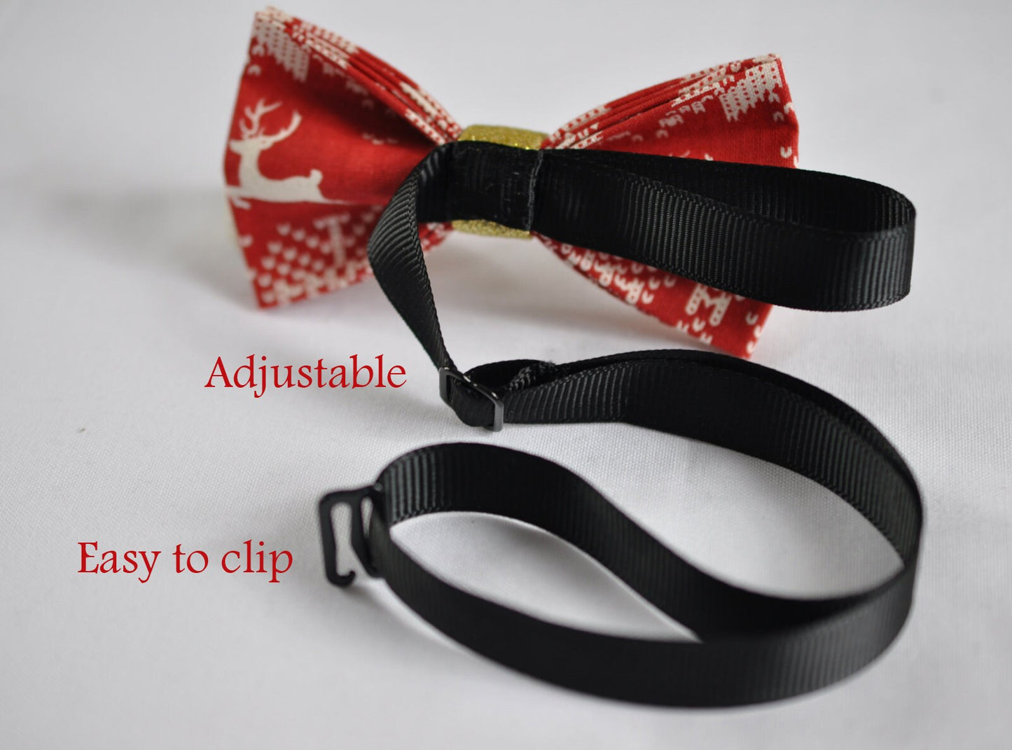 Xmas Christmas Deer Elks Pattern Red Cotton Bow Tie Bowtie + Red Elastic Suspender Braces for Men / Youth Teenage / Kids Boy / Infant Baby