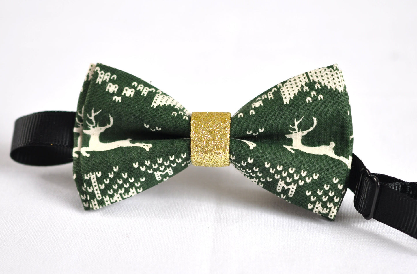 Boys Kids Toddler 100% Cotton White Xmas Christmas Deer Elks Pattern Green Gold Bow Tie Bowtie Party Wedding 1-6 Years Old