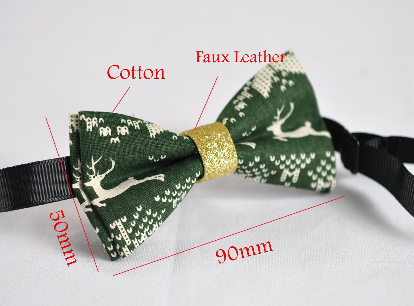 Boys Kids Toddler 100% Cotton White Xmas Christmas Deer Elks Pattern Green Gold Bow Tie Bowtie Party Wedding 1-6 Years Old