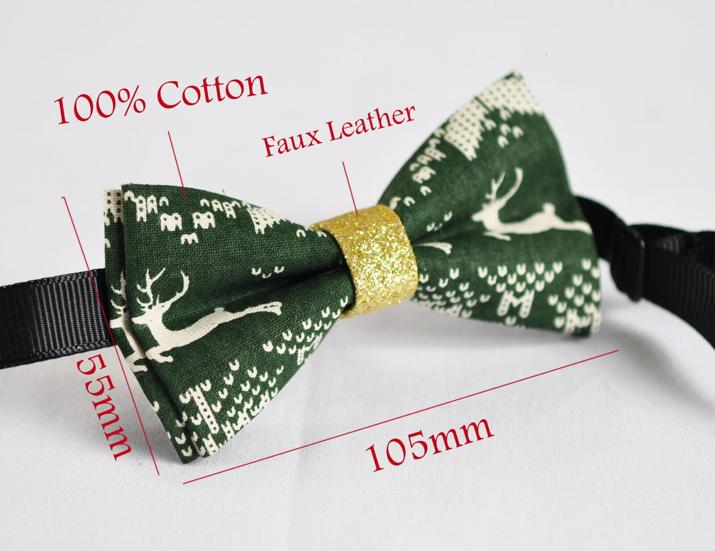 Boys Kids Youth Teenage 100% Cotton White Xmas Christmas Deer Elks Pattern Red Gold Bow Tie Bowtie Party Wedding 7-14 Years Old