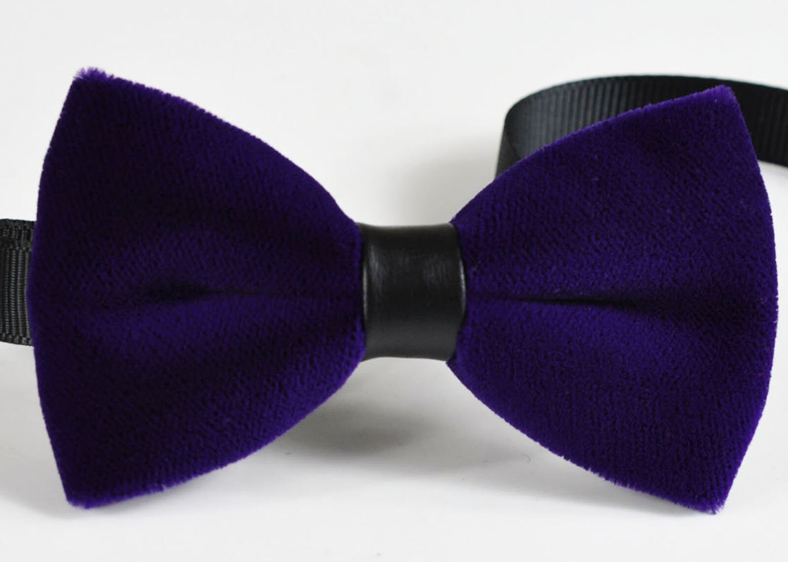 Men Unisex Violet Purple Blue Velvet Black Faux Leather Pretied Bow Tie Bowtie Craft Groom Best man Wedding Party