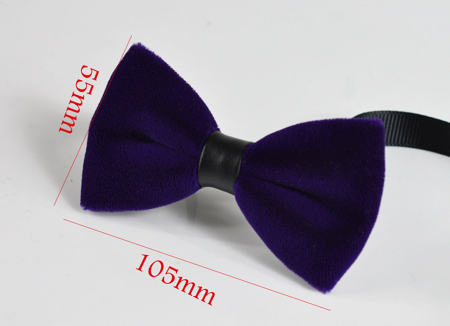 Kids Page Boy Teenage Youth Violet Purple Velvet Pretied Black Faux Leather Bow Tie Bowtie Fits 7-14 Years Old
