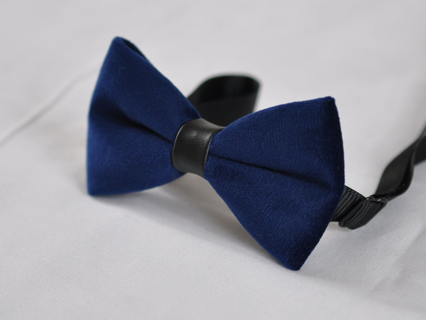 Baby Infant Kids Page Boy Toddler Navy Blue Velvet Pretied Bowtie Bow Tie Black Faux Leather fits 1 to 6 Years Old Wedding Party