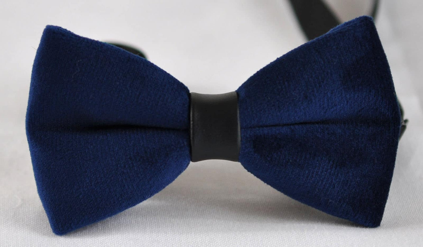 Men Unisex Navy Blue Velvet Black Faux Leather Pretied Bow Tie Bowtie Craft Groom Best man Wedding Party