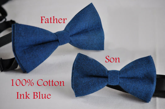 Father Son Match 100% Cotton Mottled Ink Petrol Blue 2 LAYERS with Lining Groomsmen Page boy Bow Tie Bowtie for Wedding Party