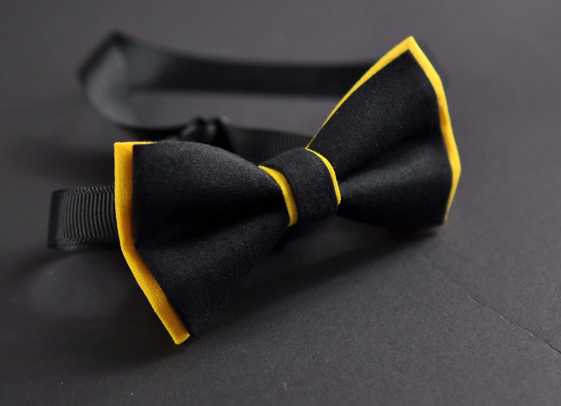 100% Cotton Yellow Black Pretied 2 Layers Bow Tie Bowtie For Men / Youth Teenage / Kids Boy / Baby Infant Children Wedding Party