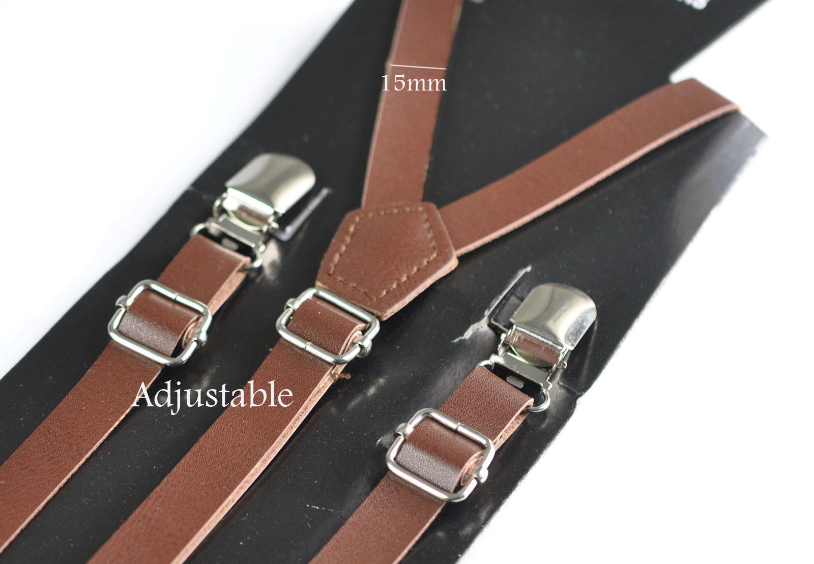 Boy Kids Children Baby Infant or Youth Teenage or Men Adult Brown Coffee Faux Leather Adjustable Suspenders Braces