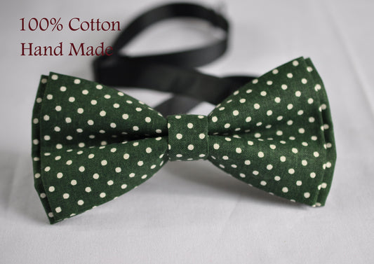 MEN Women Adult 100% Cotton Green with White Dots Spots & Stripes Pattern Craft Pretied Bow Tie Bowtie Wedding Party