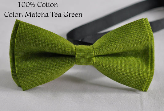 MEN Women 100% Cotton Matte Mottled Matcha Tea Green Color Craft Pretied Bow Tie Bowtie Wedding Party