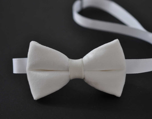 Baby Infant Kids Boy Toddler Page Boy Solid White Velvet WHITE Faux Leather Bowtie Bow Tie 1 to 6 Years Old Wedding Party