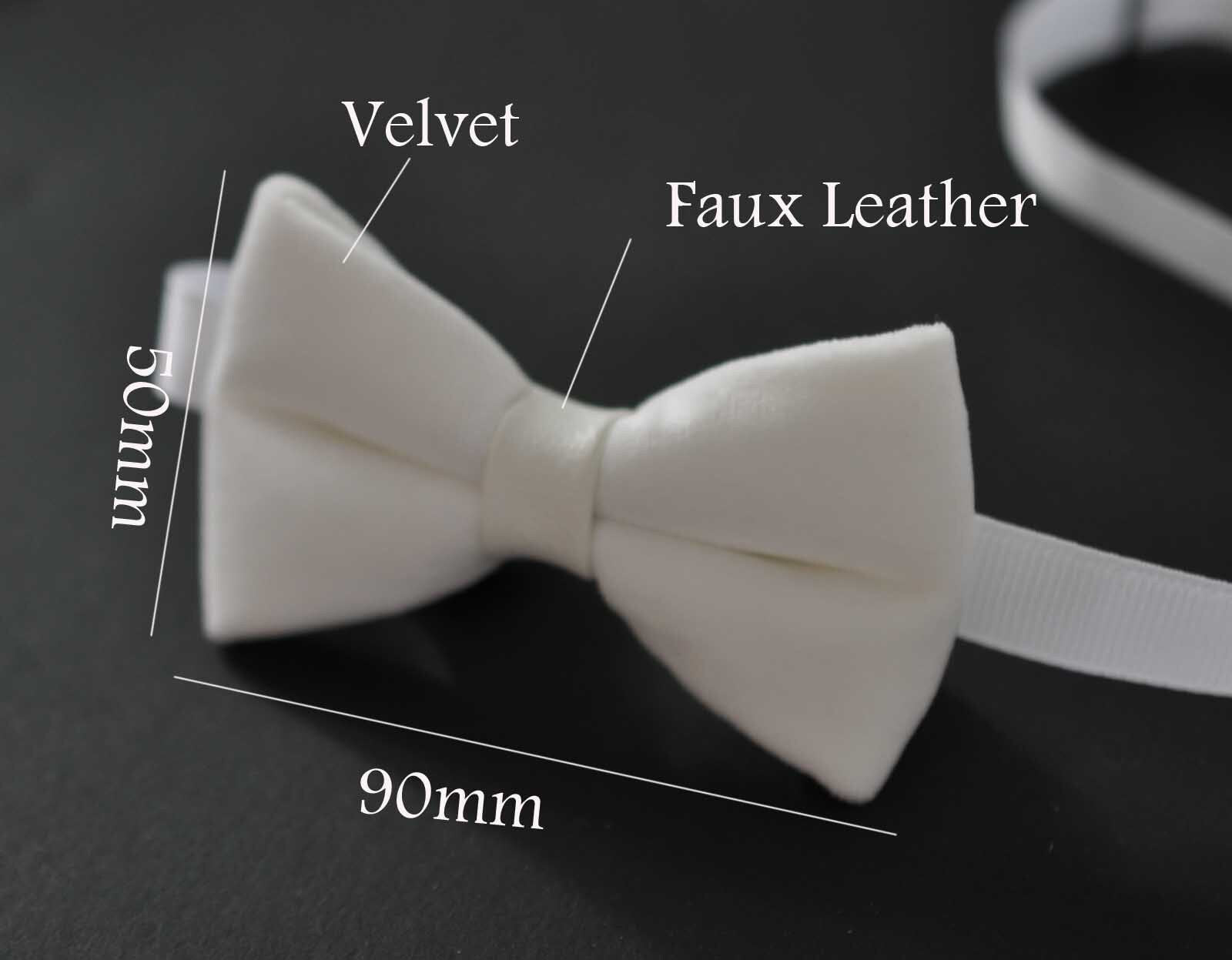 Baby Infant Kids Boy Toddler Page Boy Solid White Velvet WHITE Faux Leather Bowtie Bow Tie 1 to 6 Years Old Wedding Party