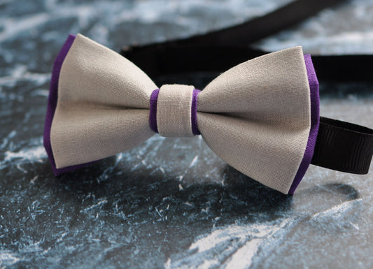 100% Cotton Grey Purple Pretied 2 Layers Bow Tie Bowtie For Men / Youth Teenage / Kids Boy / Baby Infant Children Wedding Party