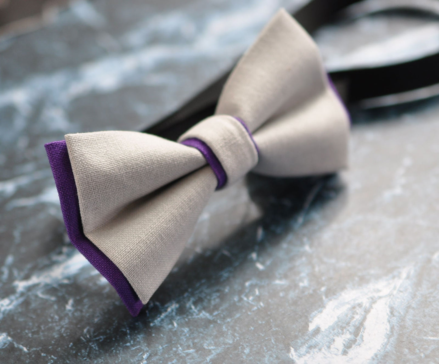 100% Cotton Grey Purple Pretied 2 Layers Bow Tie Bowtie For Men / Youth Teenage / Kids Boy / Baby Infant Children Wedding Party