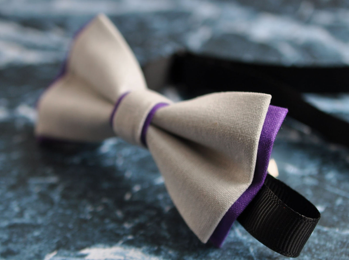 100% Cotton Grey Purple Pretied 2 Layers Bow Tie Bowtie For Men / Youth Teenage / Kids Boy / Baby Infant Children Wedding Party