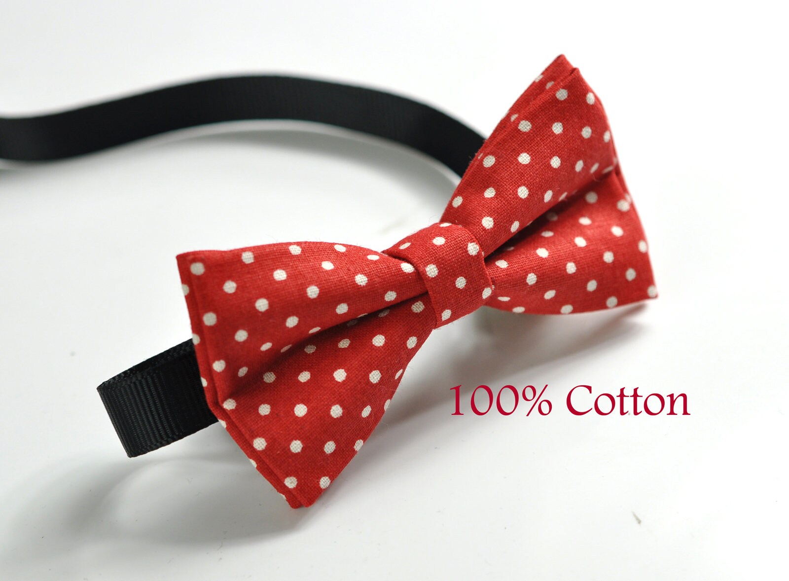 Red White Dots 100% Cotton Pretied Bow tie Bowtie for Baby Toddler Page boy or Youth Teenage or Men Adult Wedding