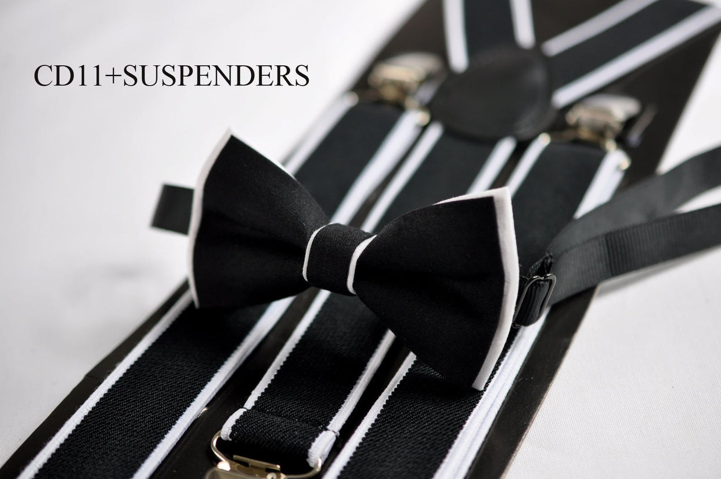Men Black and White 2 LAYERS 100% Cotton Hand Made Bowtie TUXEDO Bow Tie Wedding Party