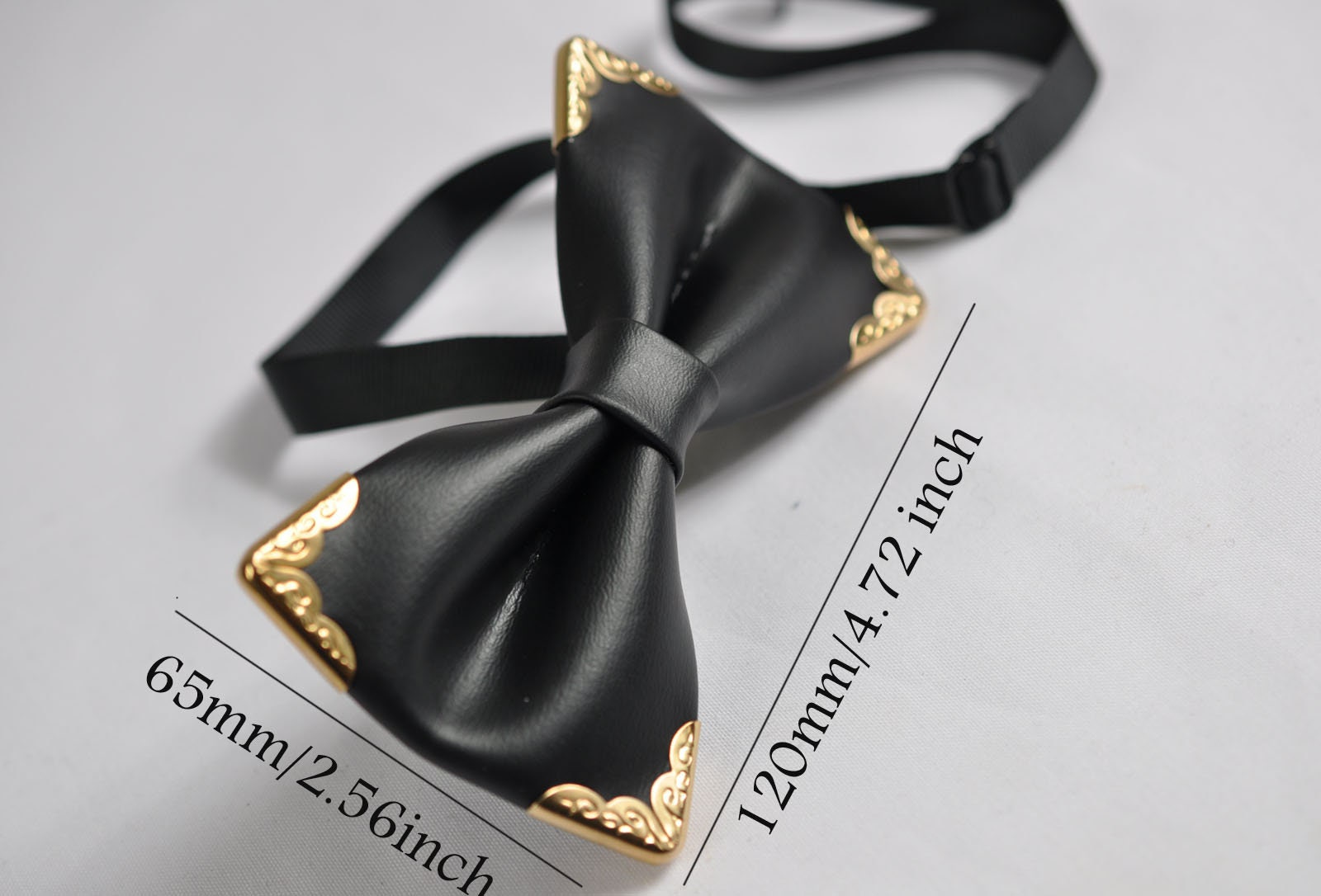 Men Adult Pretied Black Shining PVC Faux Leather Gold Edge Bow tie Bowtie Wedding Party