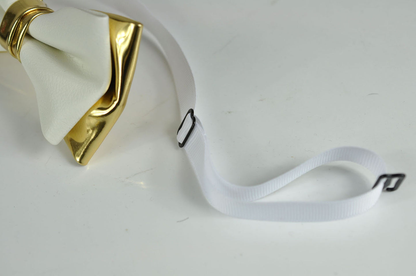 Mens PVC Faux Leather Gold Golden White Shining Bow Tie Bowties Wedding Party