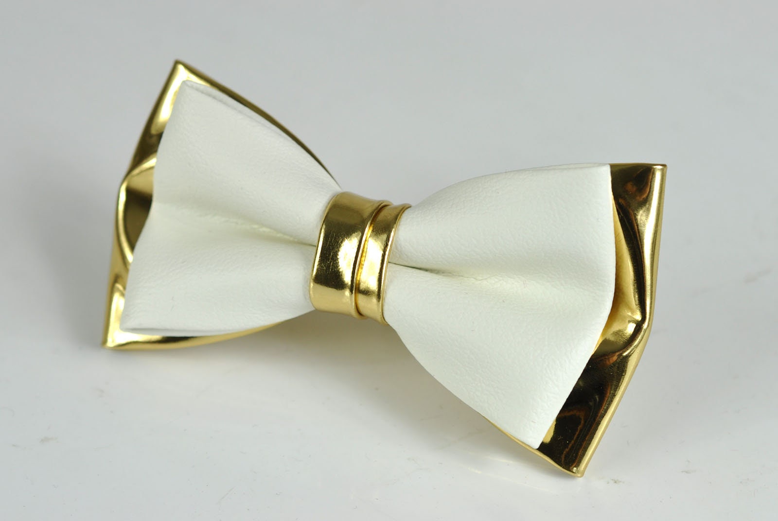 Mens PVC Faux Leather Gold Golden White Shining Bow Tie Bowties Wedding Party