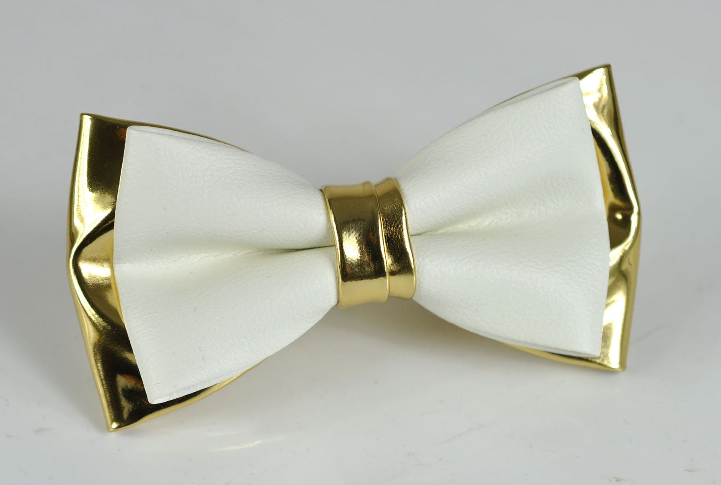 Mens PVC Faux Leather Gold Golden White Shining Bow Tie Bowties Wedding Party