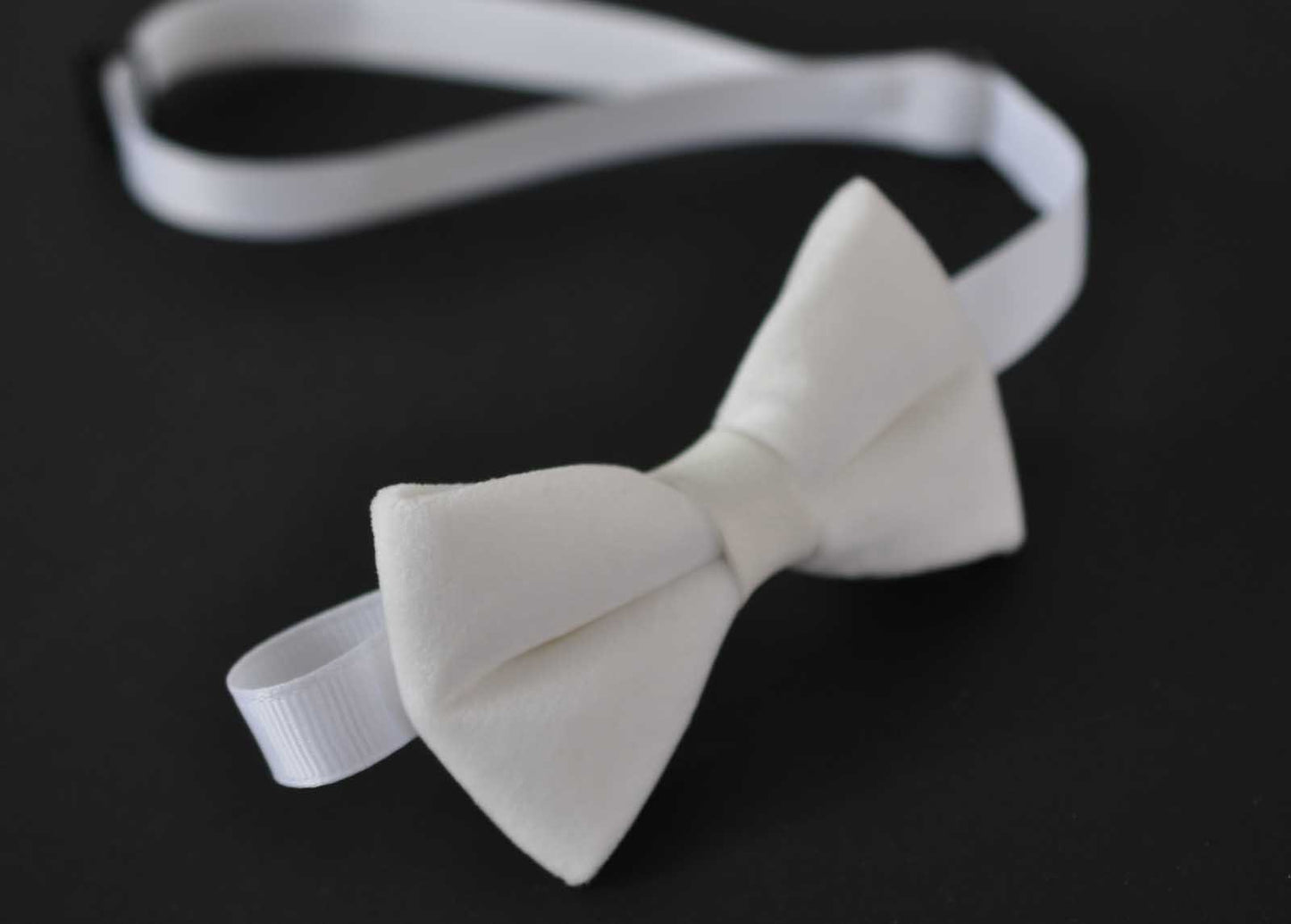 White Velvet and Faux Leather Bow tie + White Elastic Brace Suspenders for Baby infant / Boy Kids Toddler / Teenage Youth / Adults