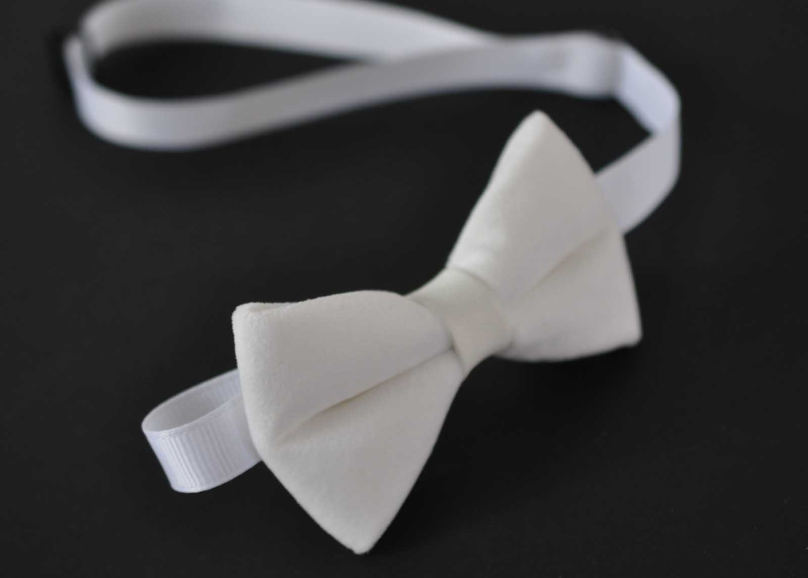 White Velvet and Faux Leather Bow tie + White Elastic Brace Suspenders for Baby infant / Boy Kids Toddler / Teenage Youth / Adults