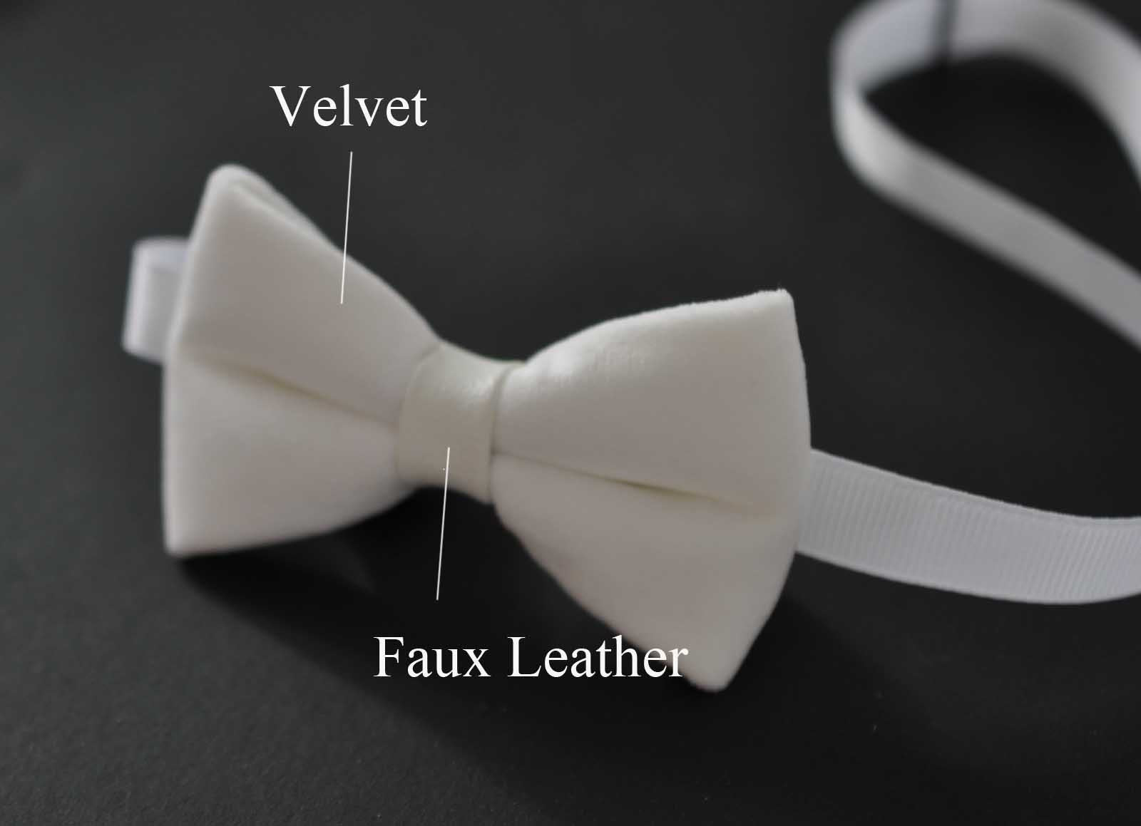 White Velvet and Faux Leather Bow tie + White Elastic Brace Suspenders for Baby infant / Boy Kids Toddler / Teenage Youth / Adults
