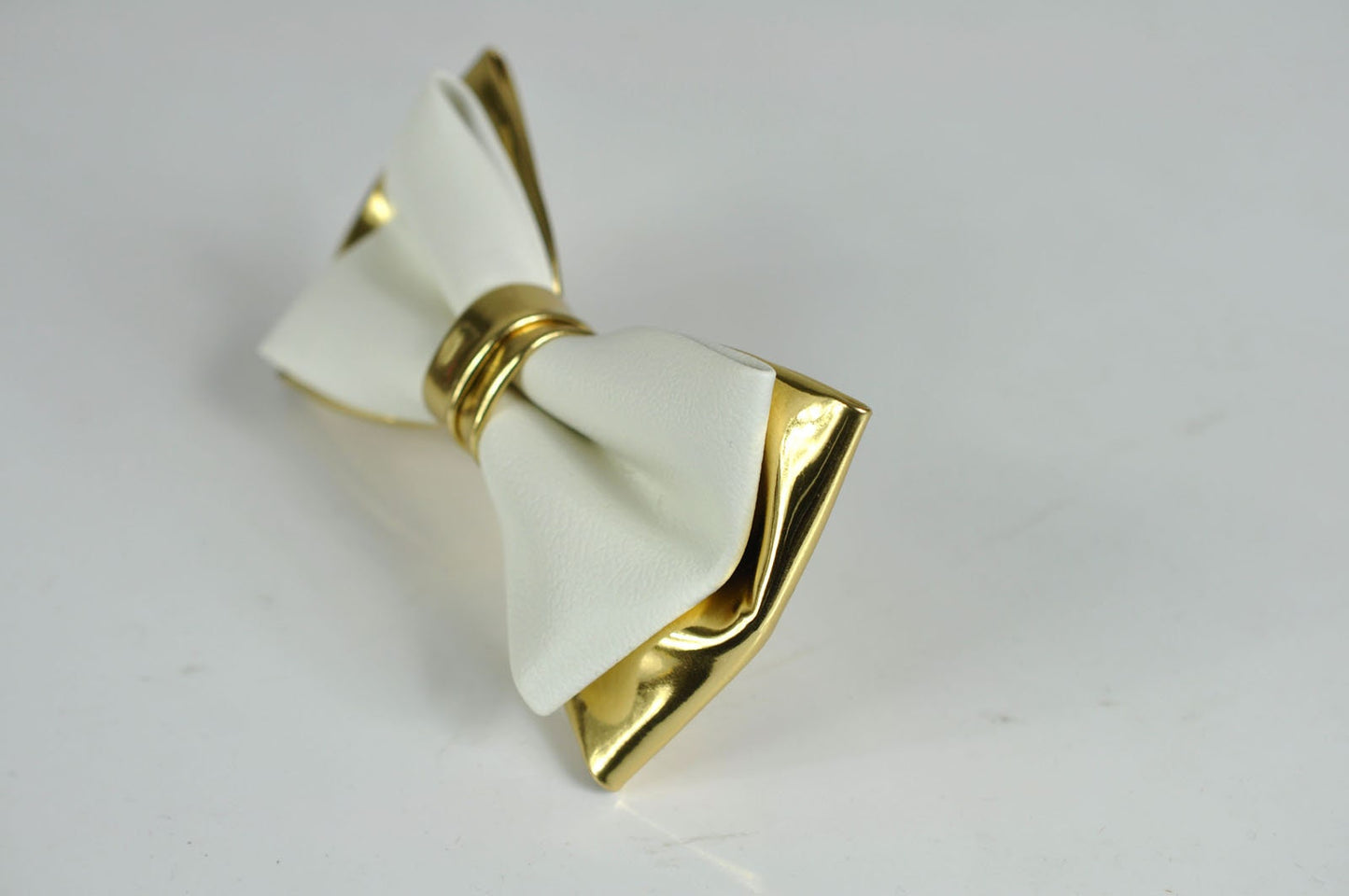 Mens PVC Faux Leather Gold Golden White Shining Bow Tie Bowties Wedding Party