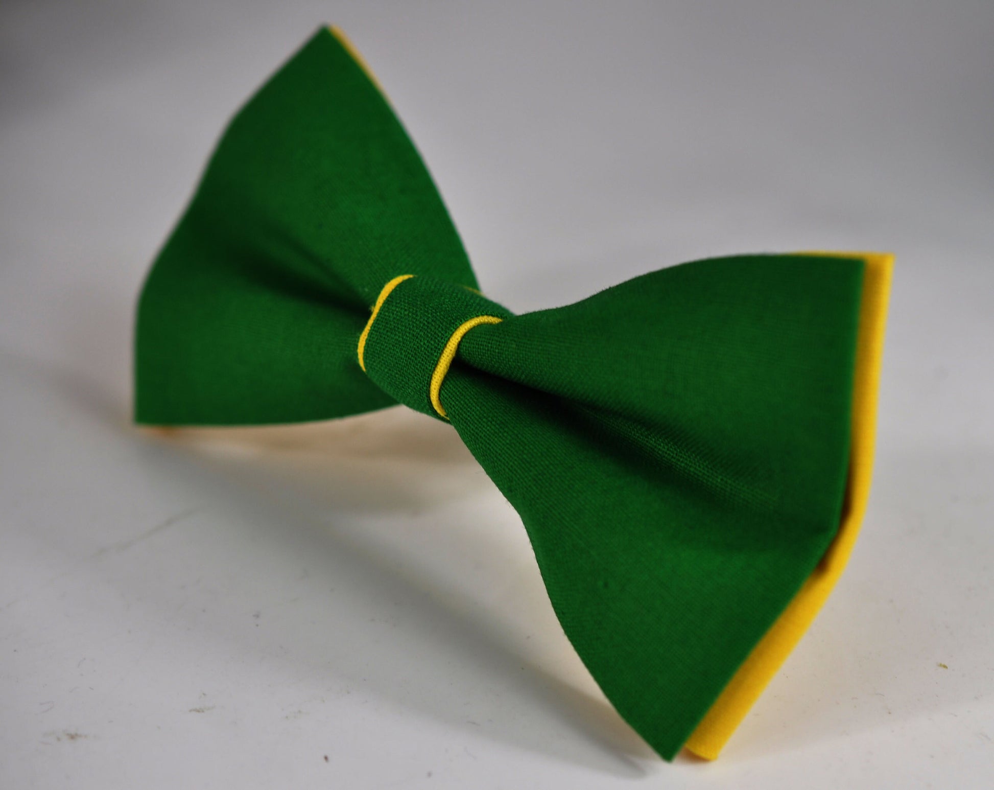 100% Cotton Yellow Ever Green Pretied 2 Layers Bow Tie Bowtie For Men / Youth Teenage / Kids Boy / Baby Infant Children Wedding Party