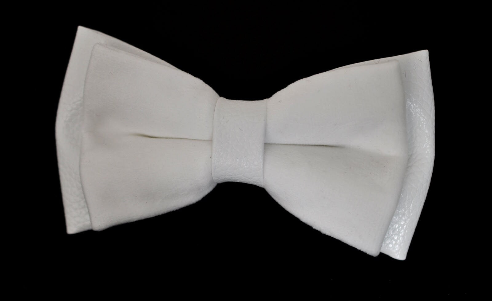 White PVC Faux Leather and Velvet 2 Layers Pretied Bow Tie BOWTIE Wedding Party for Men / Youth / Boy Kids / Baby Infant