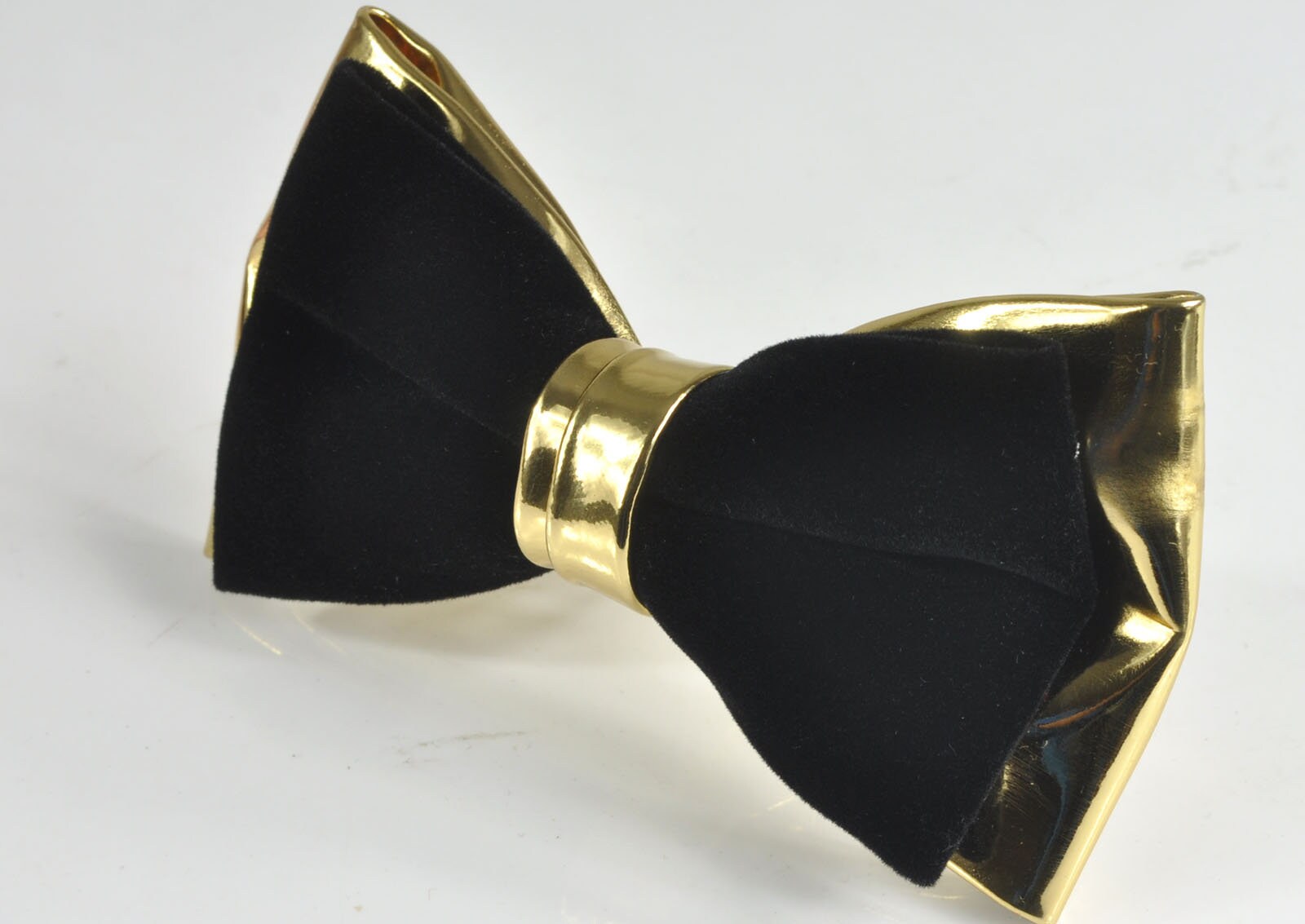 Mens PVC Faux Leather Velvet 2 Layers Black Golden Shining 2 Layers Bow Tie BOWTIE for Adult / Teenage / Kids /Baby