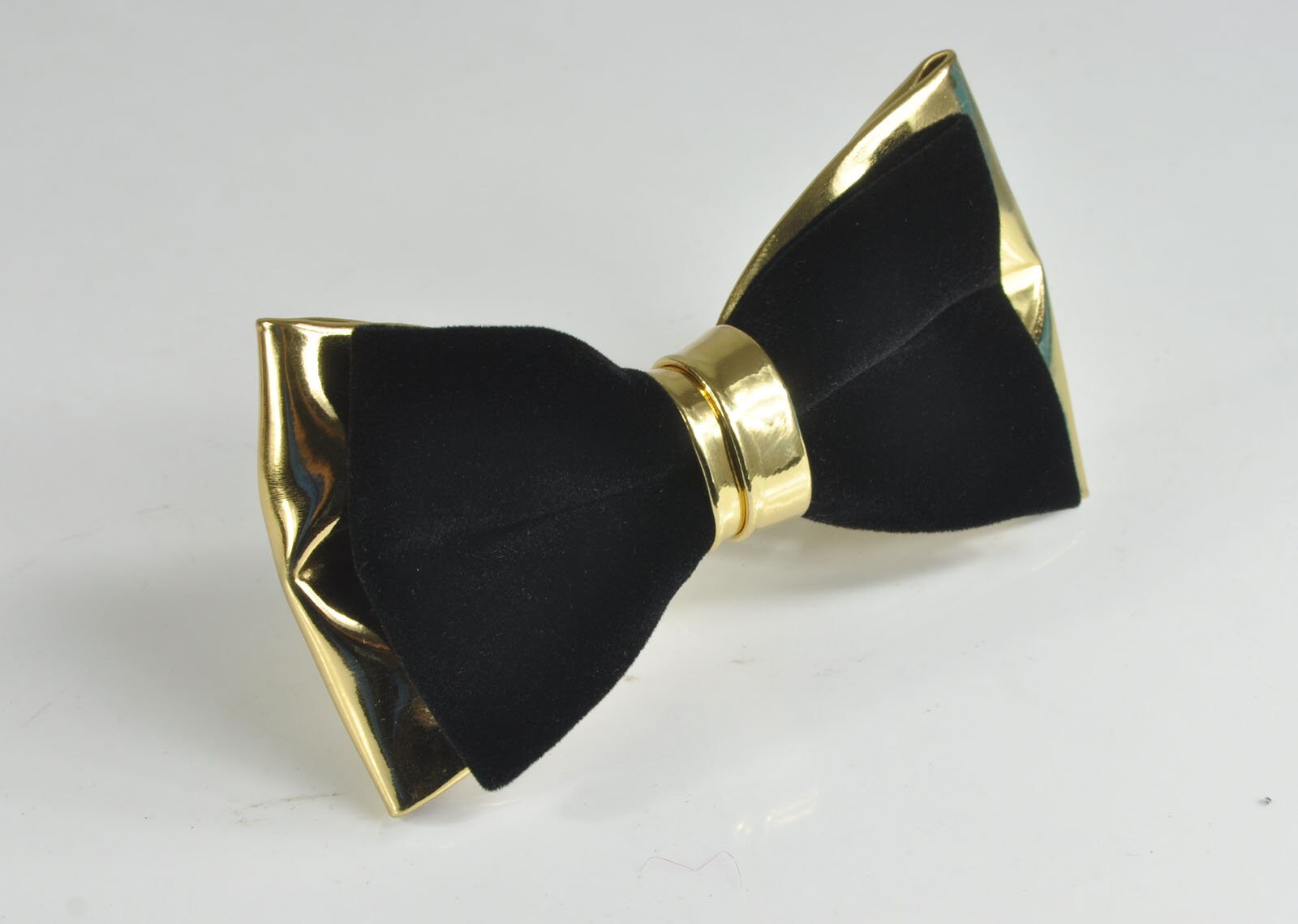 Mens PVC Faux Leather Velvet 2 Layers Black Golden Shining 2 Layers Bow Tie BOWTIE for Adult / Teenage / Kids /Baby