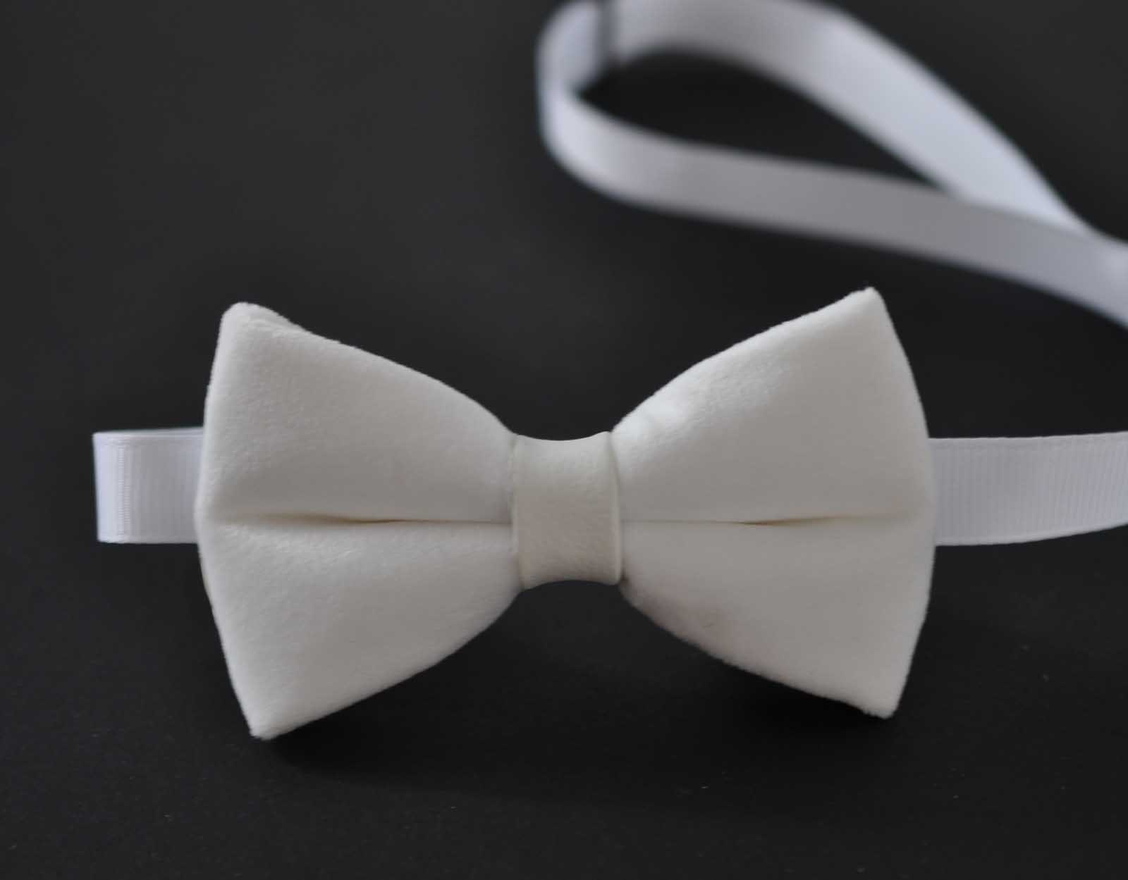 White Velvet and Faux Leather Bow tie + White Elastic Brace Suspenders for Baby infant / Boy Kids Toddler / Teenage Youth / Adults