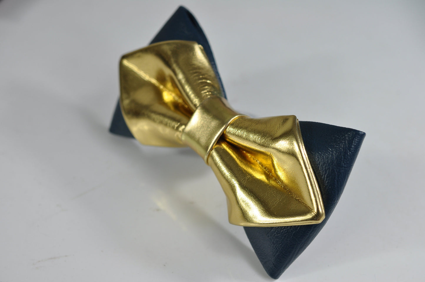 Mens PVC Faux Leather Gold Golden and Navy Blue Shining Bow Tie Bowties Wedding Party