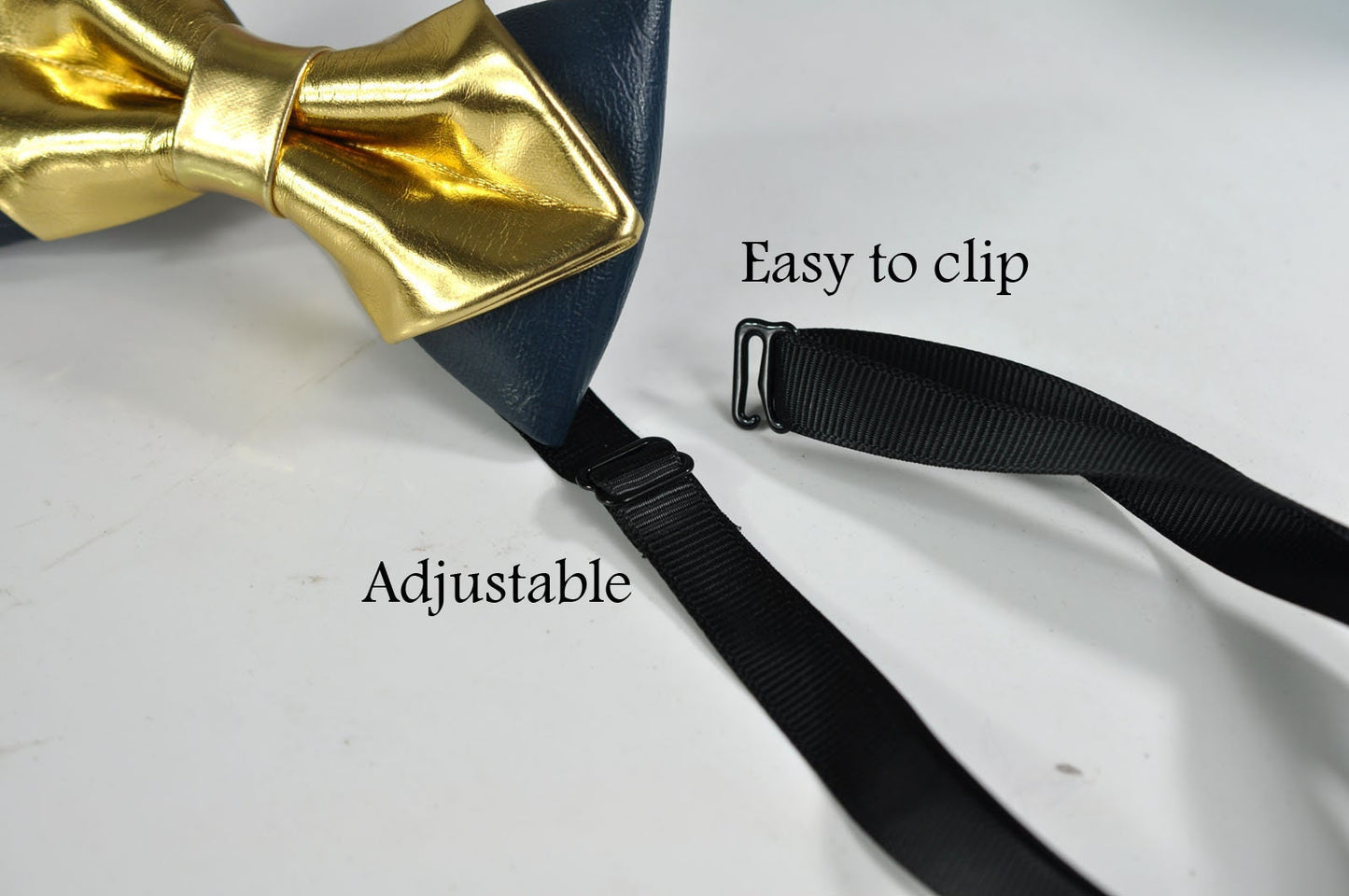 Mens PVC Faux Leather Gold Golden and Navy Blue Shining Bow Tie Bowties Wedding Party