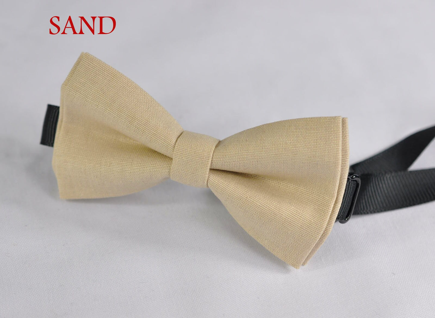 Light Begie Sand Color Cotton Pretied Bow tie + Brown Faux Leather Suspenders for Baby infant / Page Boy Kids / Youth Teenage